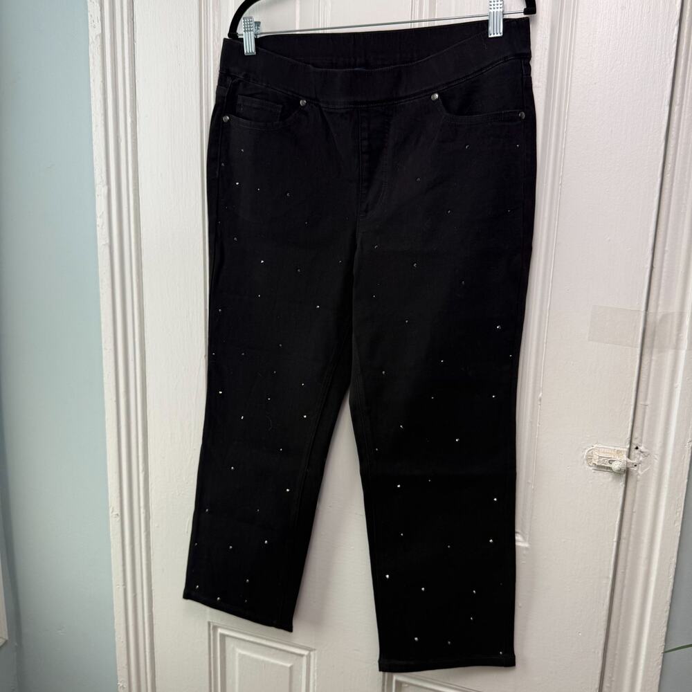 Isaac Mizrahi Live Jeans Womens 12P Black Rhinestone Embellished Pull On NWOT